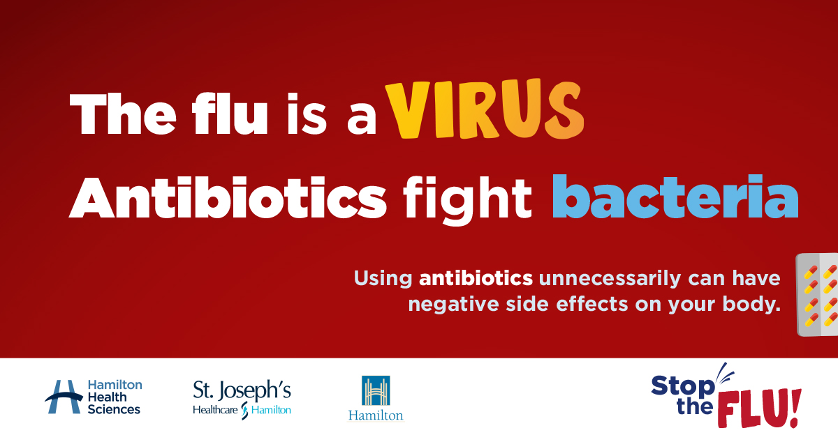 The flu is a virus. Antibiotics kill bacteria.