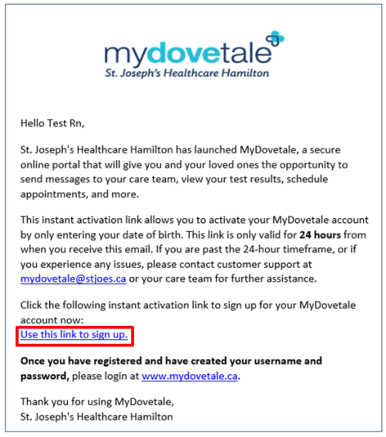 mydovetale Auto-Instant Activation email 