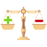 Scale with positive symbol on one end and negative symbol on the other